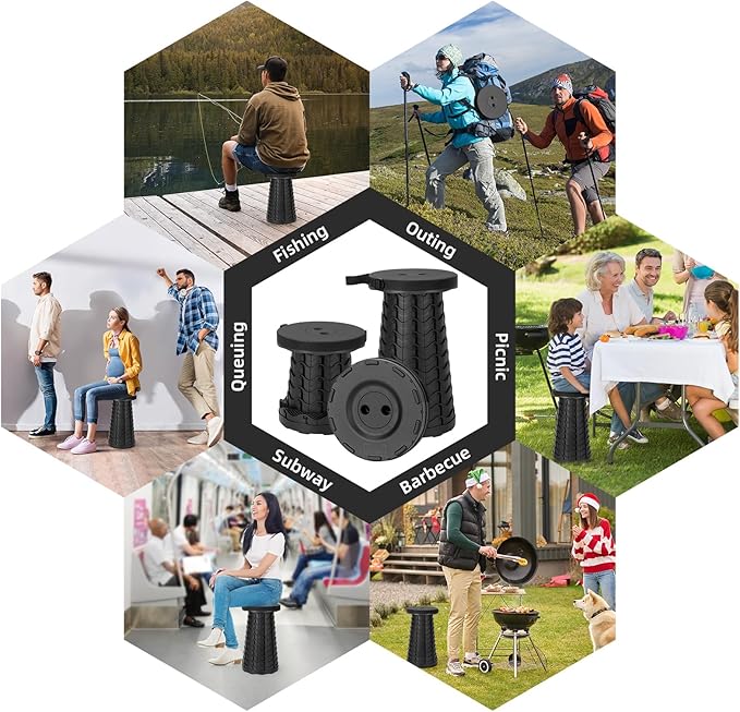 Collapsible Stool, Folding Chair - Upgraded Portable Chair with Load Capacity 400lbs, Portable Stool for Camping Fishing Hiking - Folding Tool with Carrying Straps,Gifts for Fisherman (Black) - Image 2