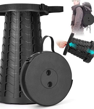 Collapsible Stool, Folding Chair - Upgraded Portable Chair with Load Capacity 400lbs, Portable Stool for Camping Fishing Hiking - Folding Tool with Carrying Straps,Gifts for Fisherman (Black)